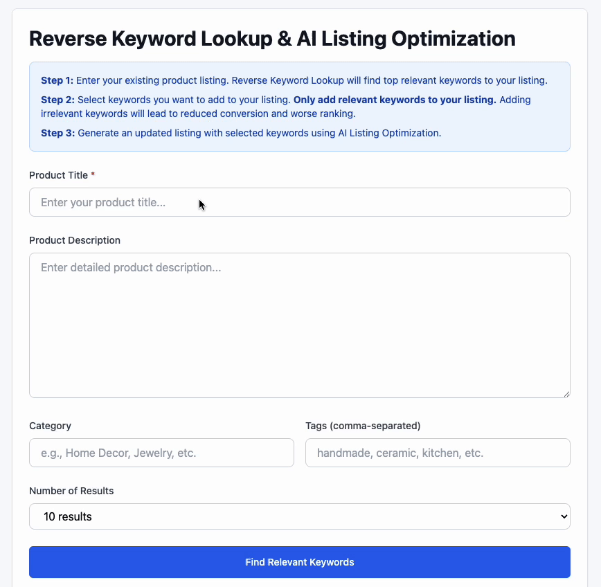 Reverse Keyword Lookup Demo