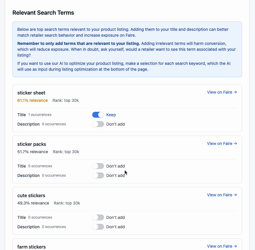 Keyword Selection Demo